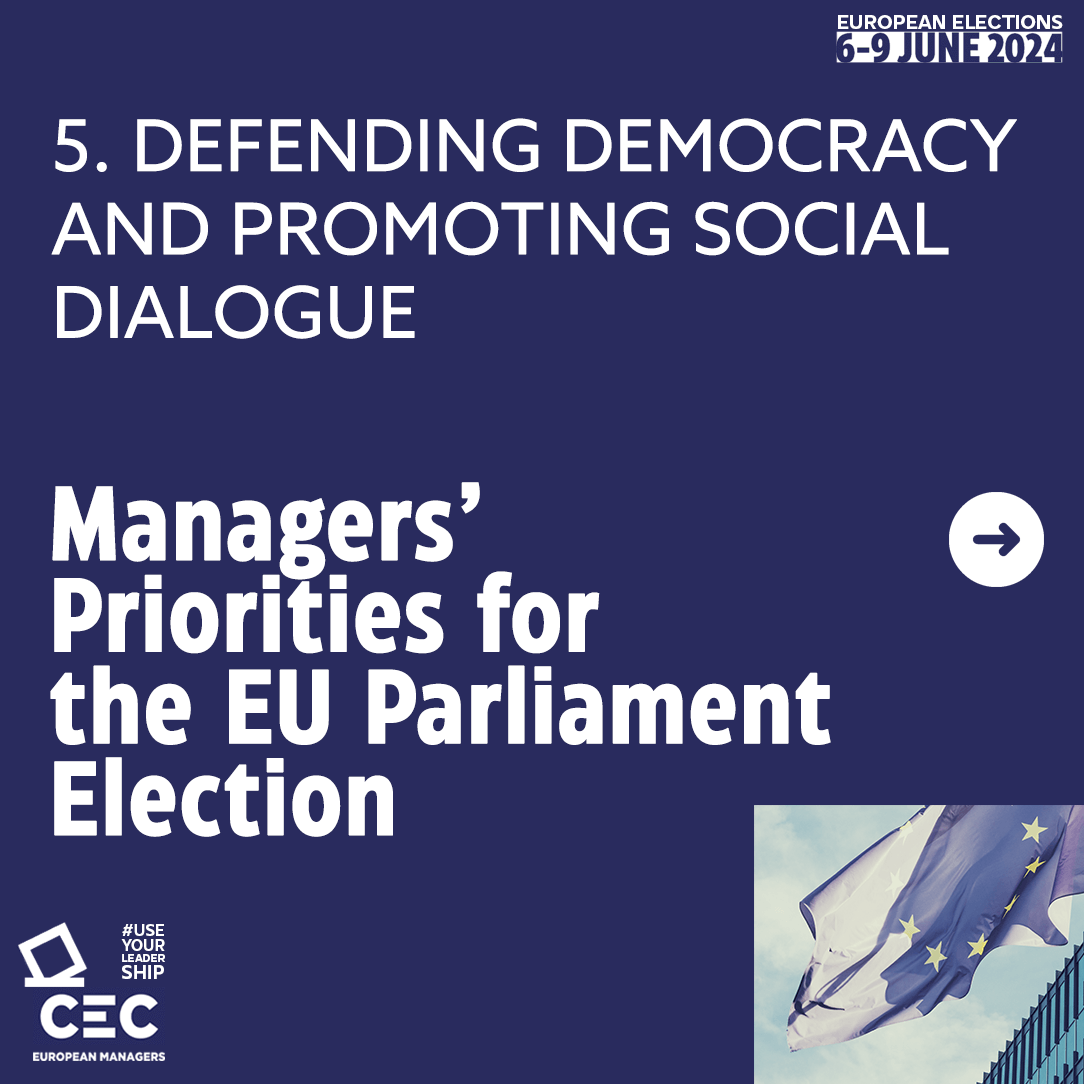 Defending Democracy and Promoting Social Dialogue - Managers Priorities EU Elections - Linkedin Carousel